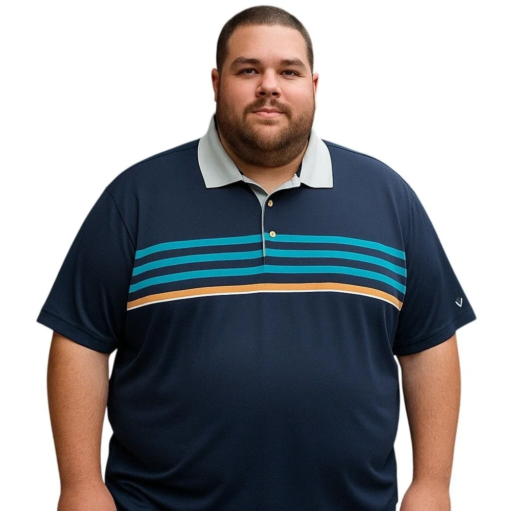 Callaway Golf Polo Shirt Opti-Dri Blue Striped‎ Performance Casual Men's 2XL
